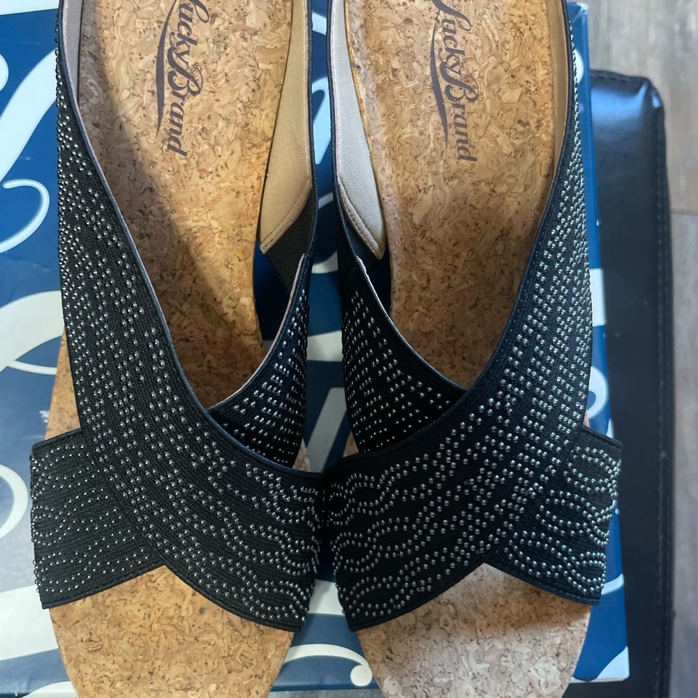 Lucky Brand Black Wedge Sandals